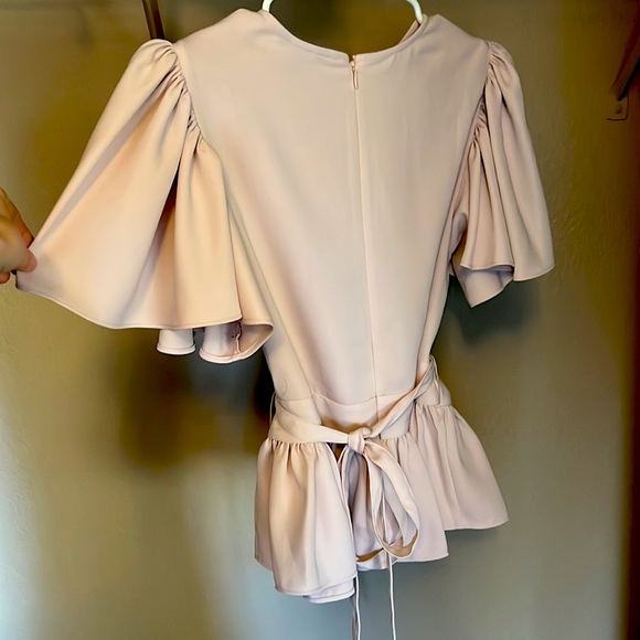 Express pink peplum top with tie around waist - Picture 2 of 4